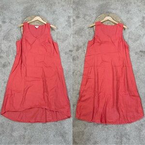 J. Jill Love Linen 100% Linen High-Low Sleeveless Midi Dress V-Neck Orange L